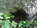 Malý převis pod vápencovou skalkou mohl být úkrytem drobného zvířectva.