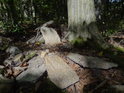 Nanesené kameny k buku na okraji lesa.