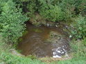 Menší vývařiště Vortovského potoka pod hrází rybníka Zlámanec.
